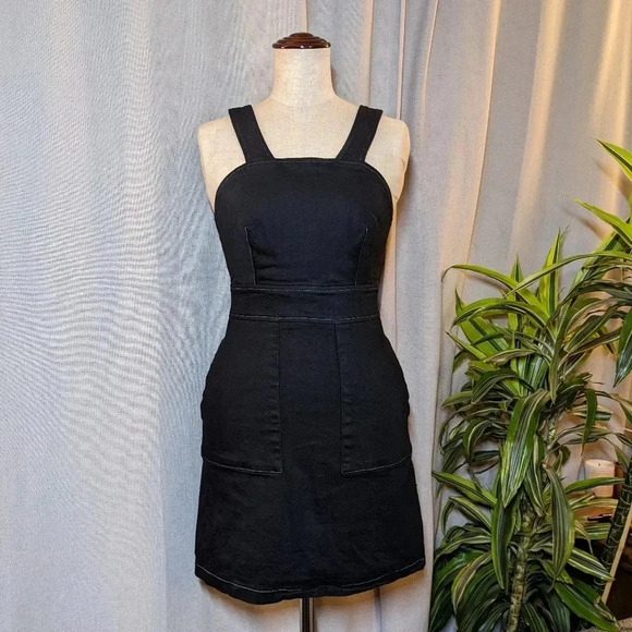 Reformation Black Denim Mini Dress Bustier Size 2 Kaia Davies Pockets - Picture 3 of 11
